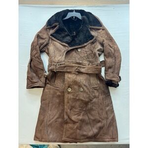 Men's Brown Shearling Trench Coat with Belt